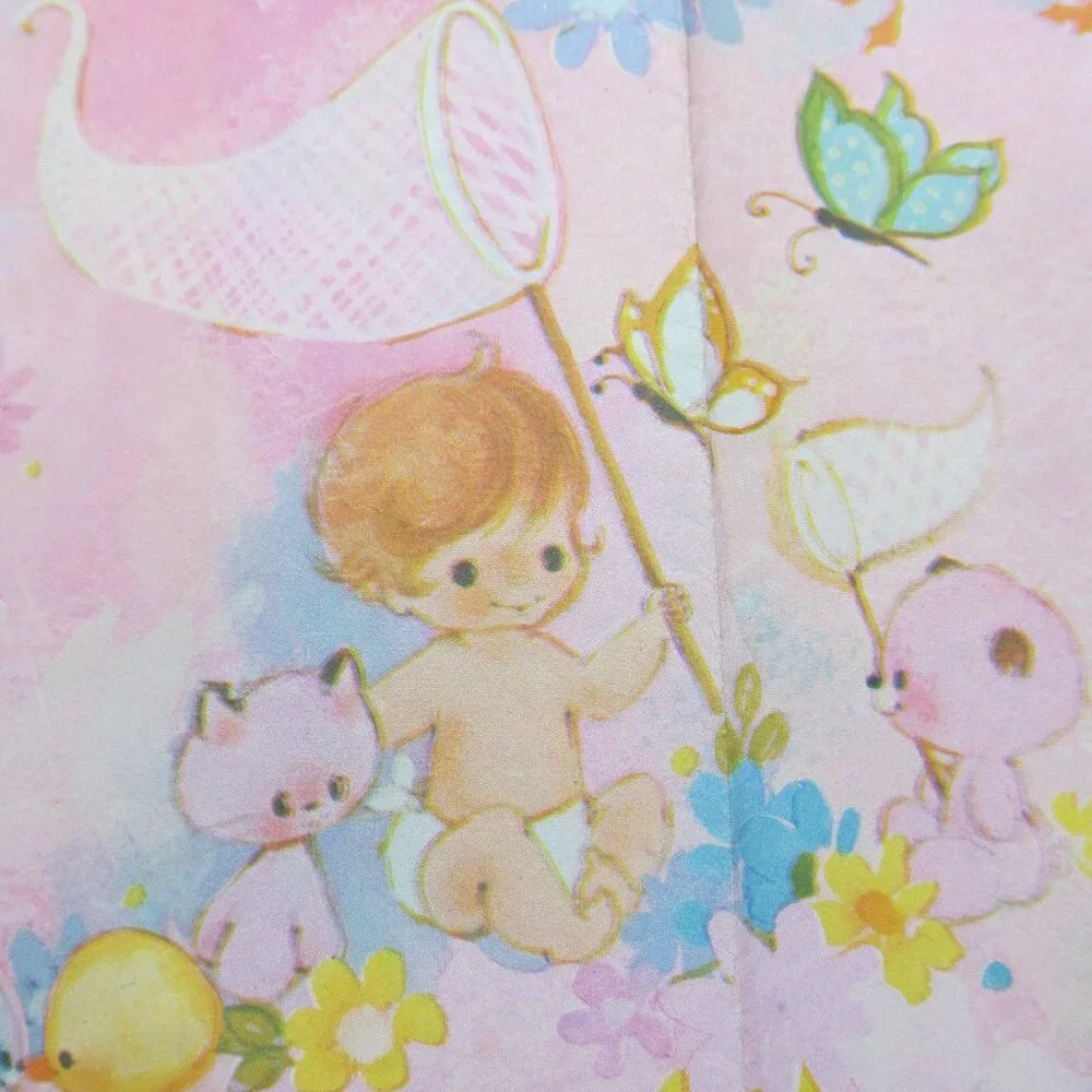 Vintage Baby Gift Wrap Cute Bears Bunnies Ducks Kittens Butterflies Nets 1 Piece